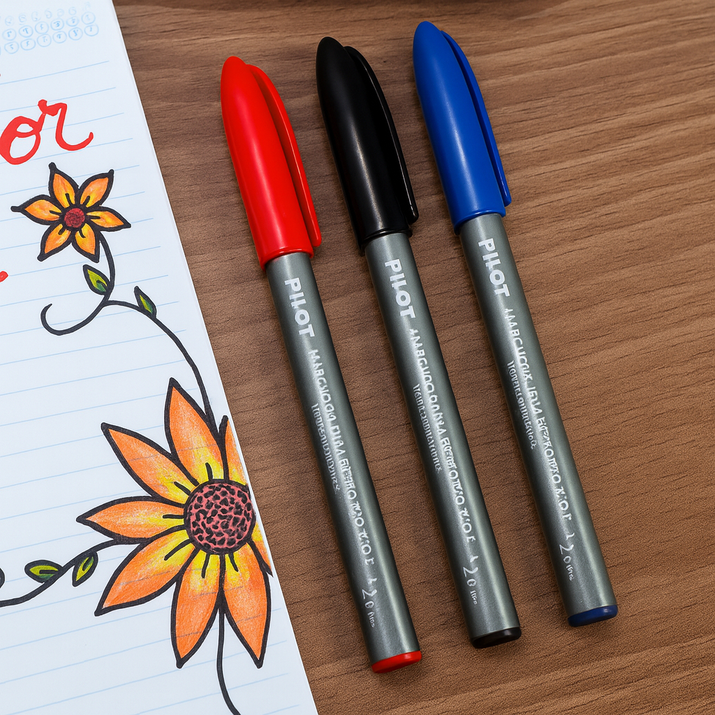 Kit 3 Marcadores Retroprojetor Pilot 2.0mm Ponta Média Preto Azul Vermelho Transparência Acetato Escritório Escola