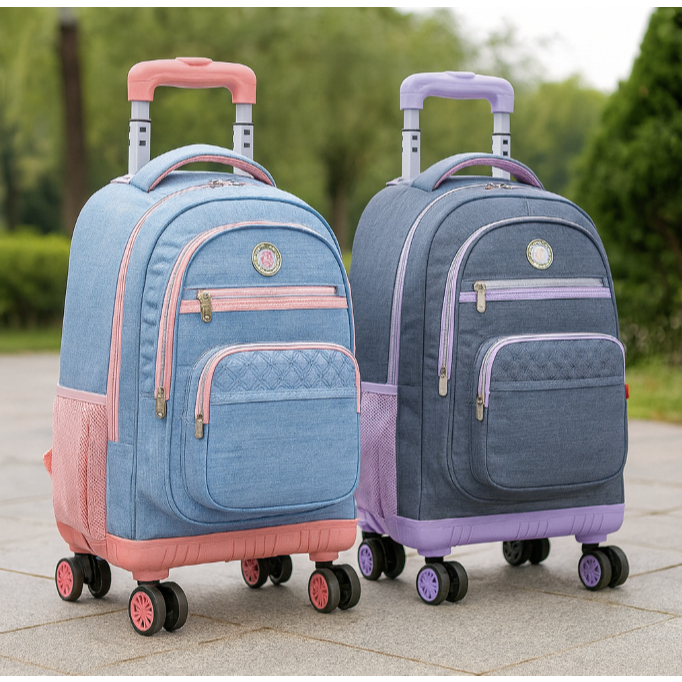 Mochila Kika Premium Jeans KK2577-G | 4 Rodas 360 Reforçada | Escolar e Viagem