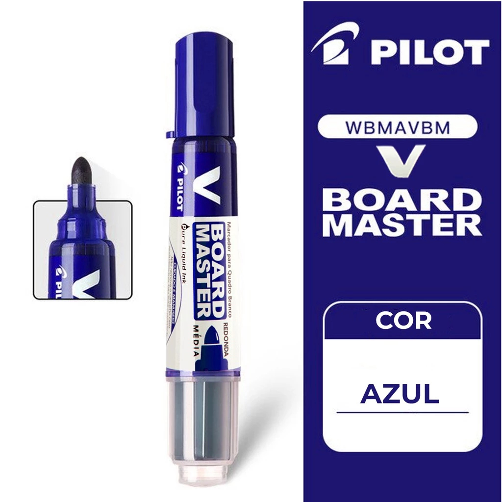 Pincel Marcador Pilot V Board Master Quadro Branco Recarregável – Tinta Forte Apagável