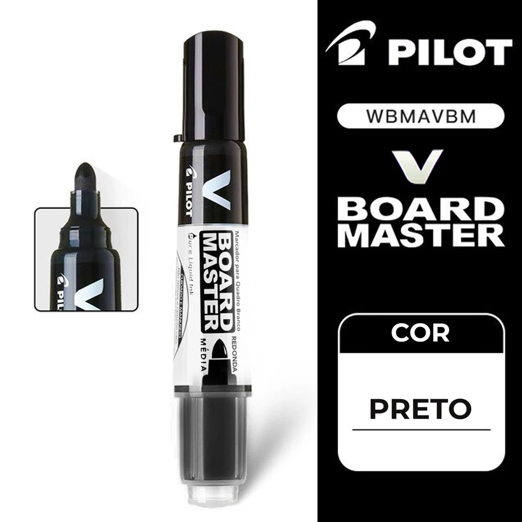 Pincel Marcador Pilot V Board Master Quadro Branco Recarregável – Tinta Forte Apagável