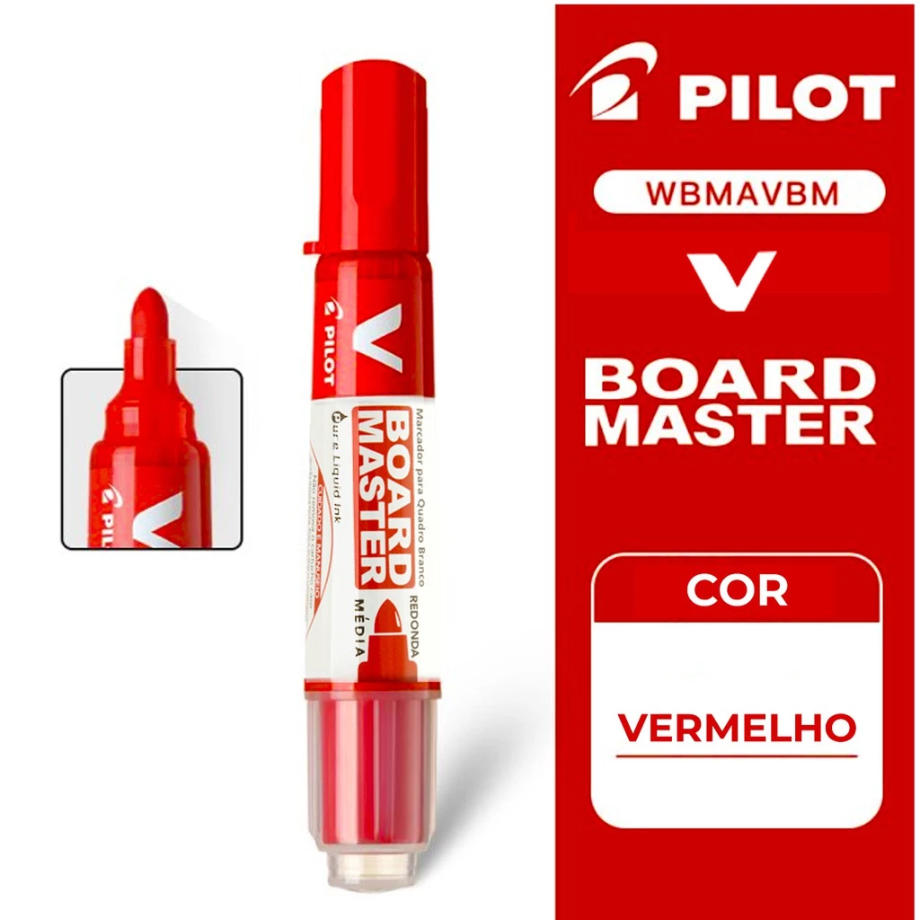 Pincel Marcador Pilot V Board Master Quadro Branco Recarregável – Tinta Forte Apagável