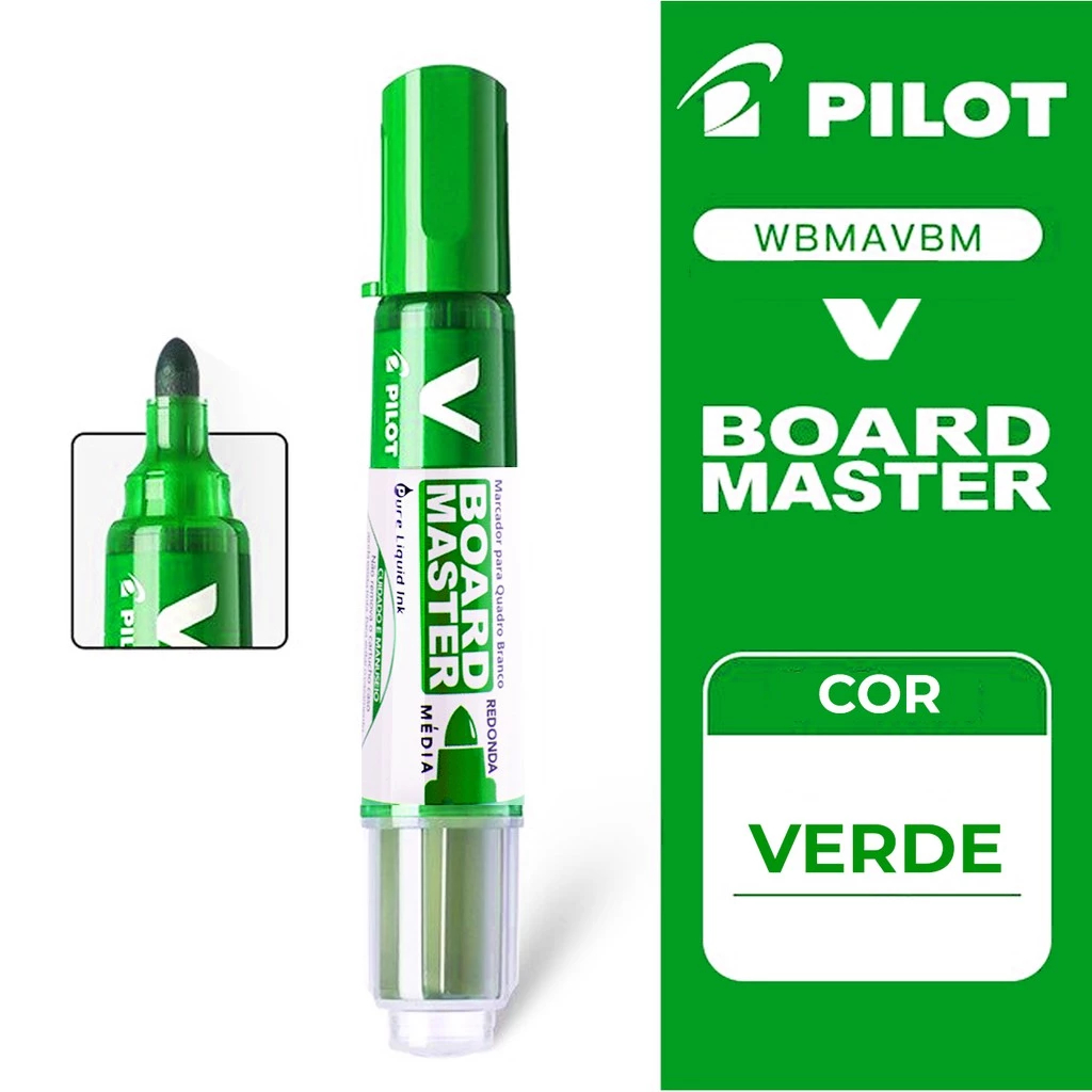 Pincel Marcador Pilot V Board Master Quadro Branco Recarregável – Tinta Forte Apagável
