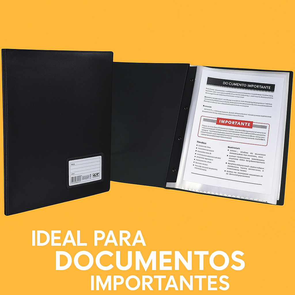 Pasta Catálogo 50 Envelopes Fino Preta ACP – Organização Profissional