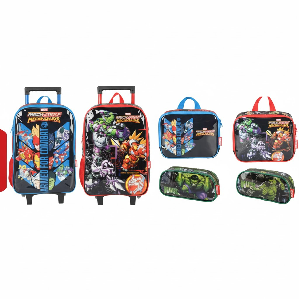 Kit Mochila + Lancheira + Estojo Avengers Original – Luxcel – Infantil Escolar