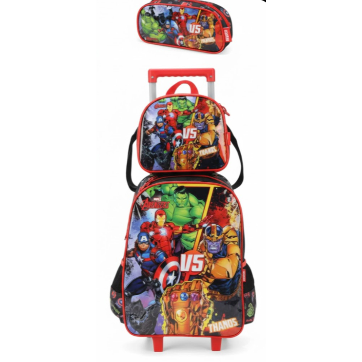 Kit Mochila + Lancheira + Estojo Avengers Original – Luxcel – Infantil Escolar