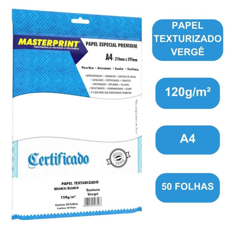 PAPEL VERGE 120g C/ 50Fls - BRANCO - 121010023 - MASTERPRINT