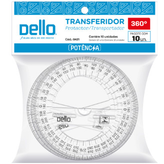 Transferidor 360° Cristal Reforçado Dello Potência Pct com 10 Unidades Escolar Escritório 8421.H.0200