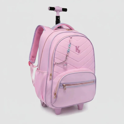 Mochila De Rodinhas E Alça Kika 2681 Juvenil/infantil 18,5 Rosa Bordado