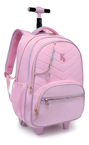 Mochila De Rodinhas E Alça Kika 2681 Juvenil/infantil 18,5 Rosa Bordado