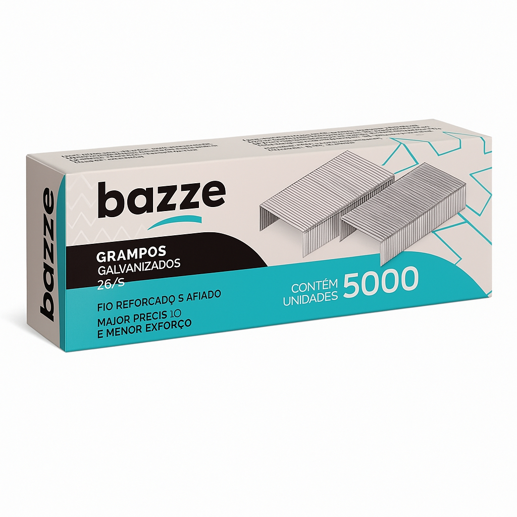 Grampo para Grampeador 26/6 Bazze Tris Caixa 5.000 Un Pct c/12 Caixas  Grampo Escritório Escolar