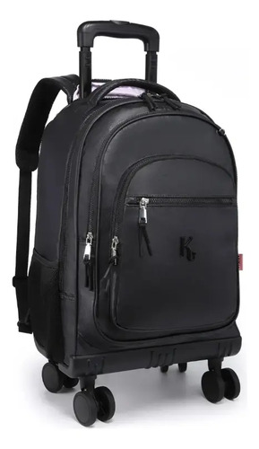 Mochila Kika Feminina Tactel Metalizada Rodinha 360° Escolar Preto Metalizado