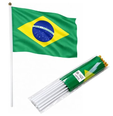 MINI BANDEIRA C/ HASTE 30CM TORCIDA BRASIL - PCT C/12UN - BRASIL