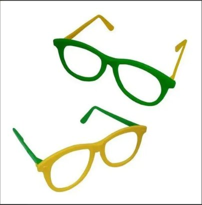 OCULOS FANTASIA VERDE AMARELO TORCIDA BRASIL - PCT C/ 10UN - BRASIL