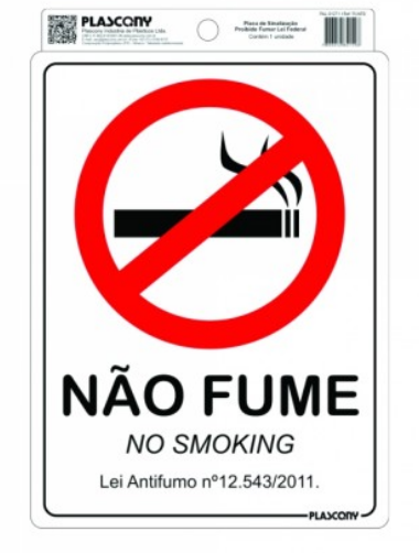 PLACA DE SINALIZACAO - NAO FUME - 15X20 - PLASCONY