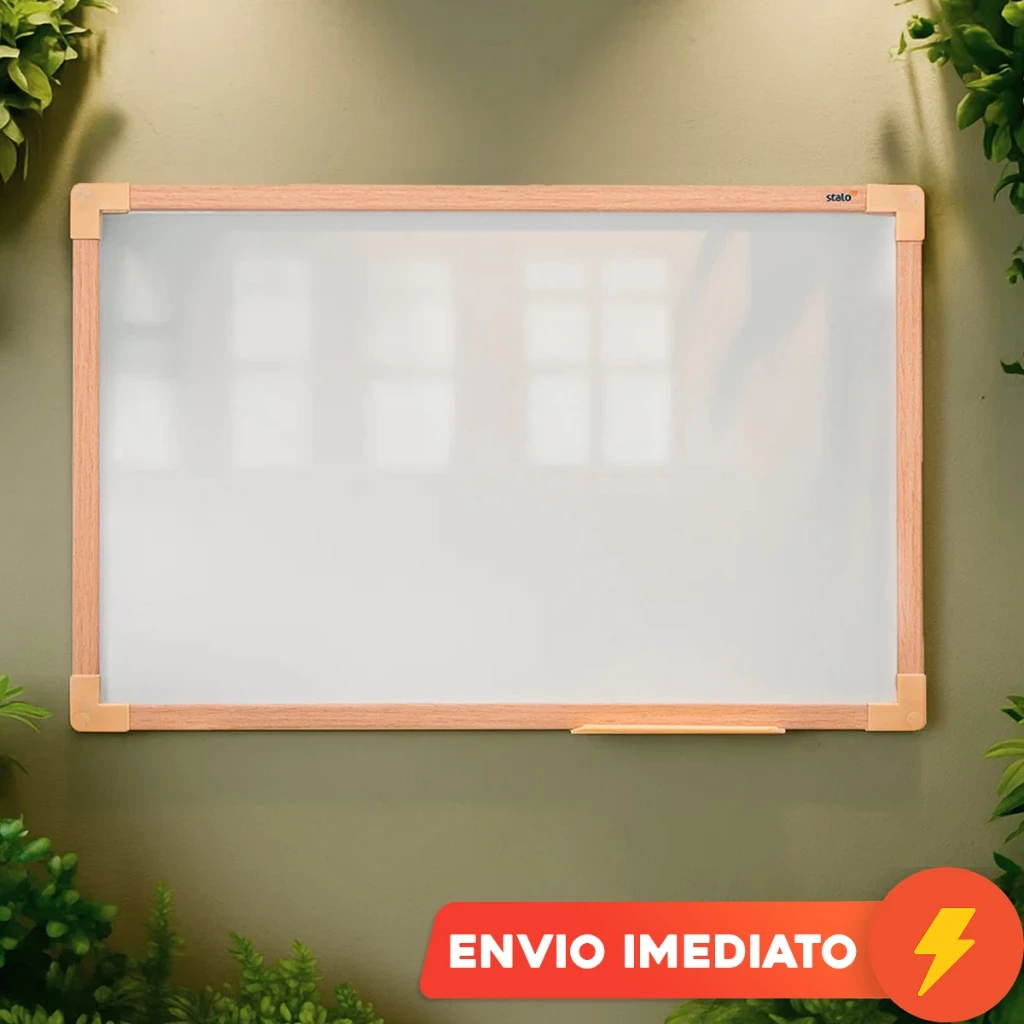 Quadro Lousa Escolar Branco com Moldura de Madeira + Apagador – Escritório, Sala de Aula e Estudo