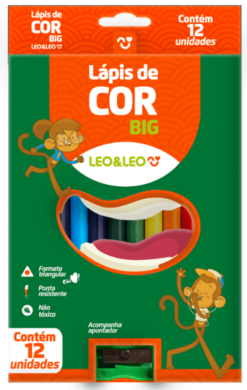 LAPIS DE COR JUMBO 175MM - 12 CORES + APONTADOR JUMBO - PCT C/ 6 UN  - 4528 - LEONORA