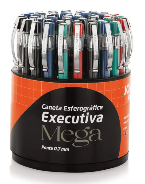 CANETA EXECUTIVA MEGA 0.7 - DISPLAY C/ 50 UN - AZUL/PRETA/VERMELHA/VERDE - 97939 - JOCAR