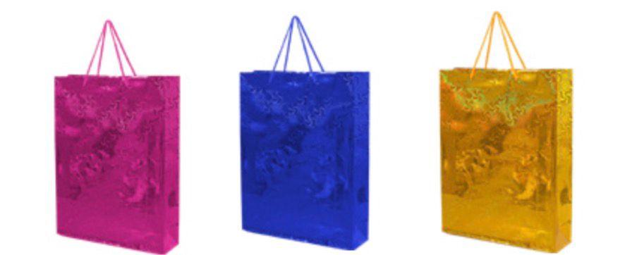SACOLA DE PRESENTE P - DETALHES HOLOGRAFICO - 18x24x8,5cm - PCT C/ 12 UN - YP8984 - YINS