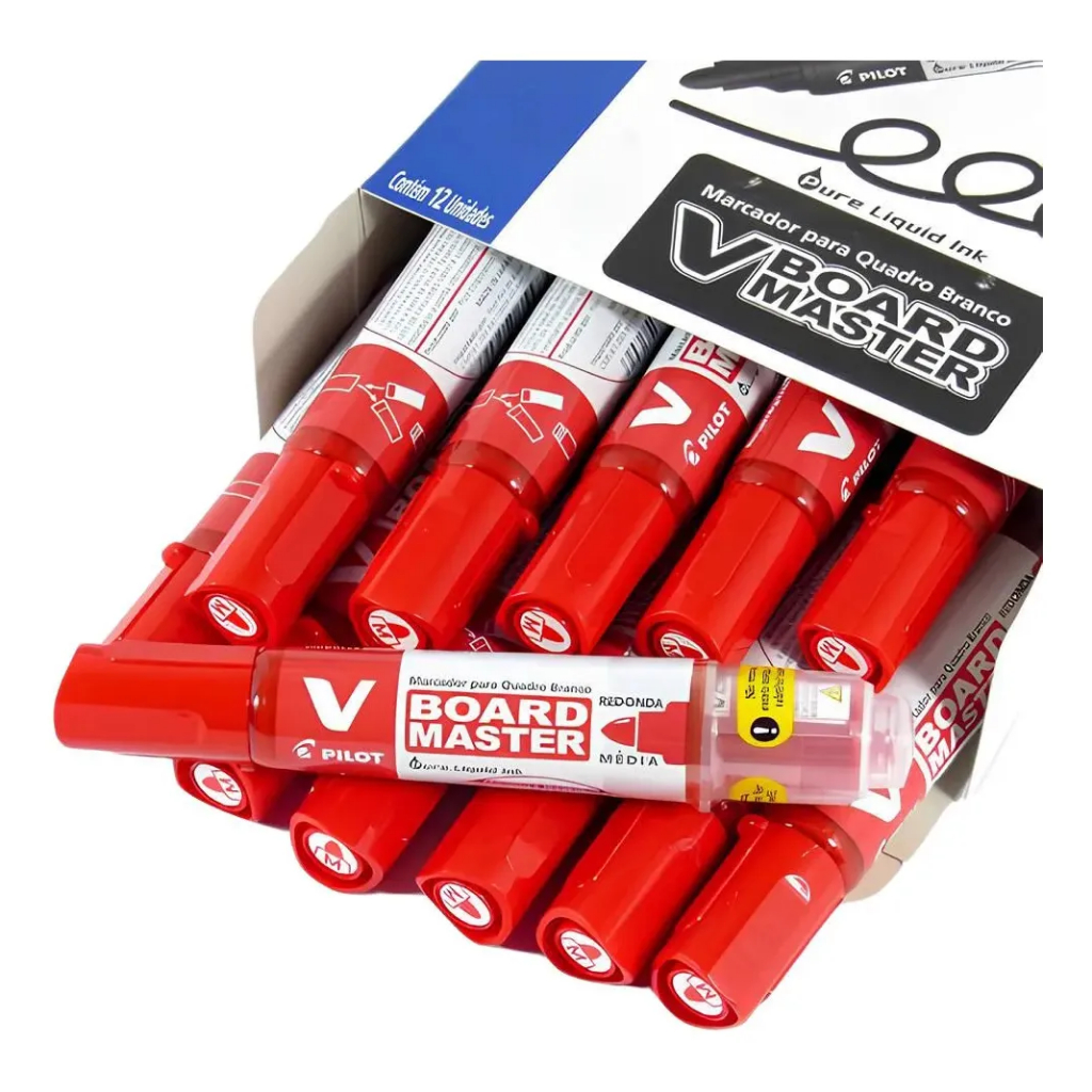 Kit 12 Marcadores Pilot V Board Master Quadro Branco Recarregável –Pincel Atômico Escolar Escritório