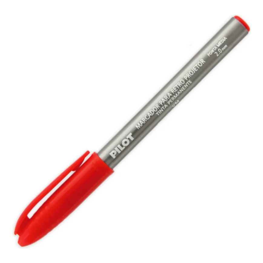 Kit 3 Marcadores Retroprojetor Pilot 2.0mm Ponta Média Preto Azul Vermelho Transparência Acetato Escritório Escola