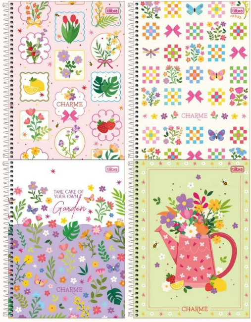 CADERNO 1/4 ESPIRAL  CD 80Fls - PCT C/ 4 UN - CHARME - 893498 - TILIBRA
