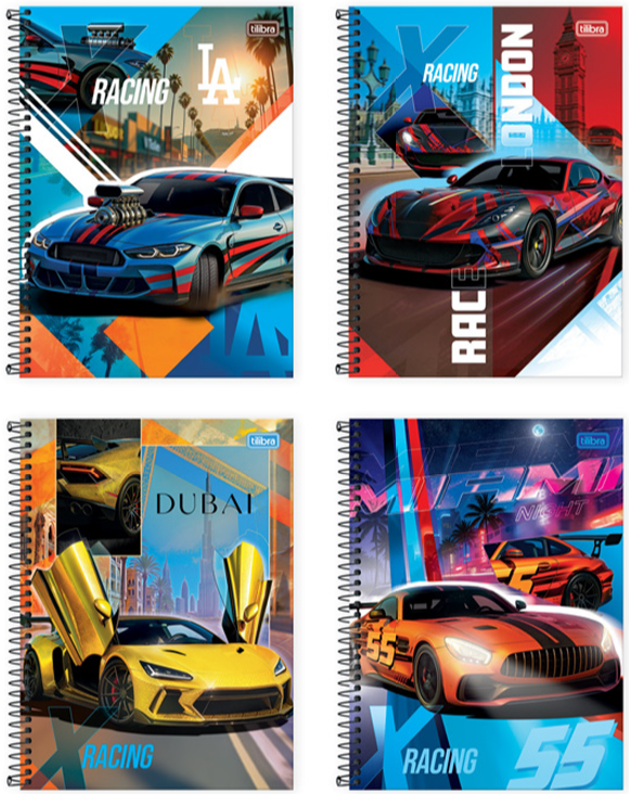 CADERNO 1/4 ESPIRAL  CD 80Fls - PCT C/ 4 UN - X-RACING - 396931 - TILIBRA