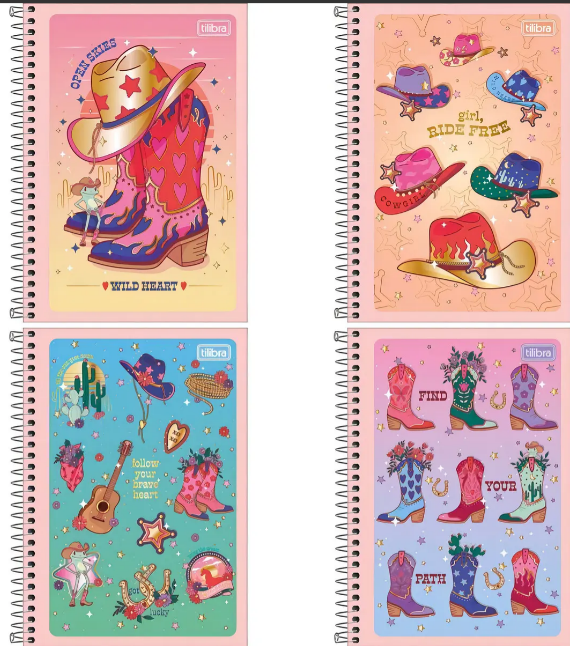 CADERNO 1/4 FLEX 80Fls - PCT C/ 6 UN - WEST GIRL - 376116 - TILIBRA