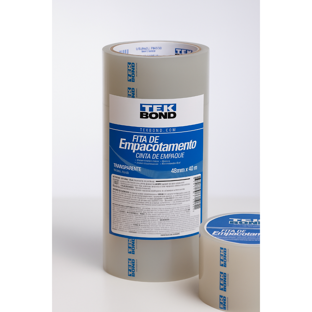Fita Adesiva Transparente Tekbond 48mm x 40m – Pct c/4 Un – Fita Embalagem Forte, Resistência e Alta Aderência