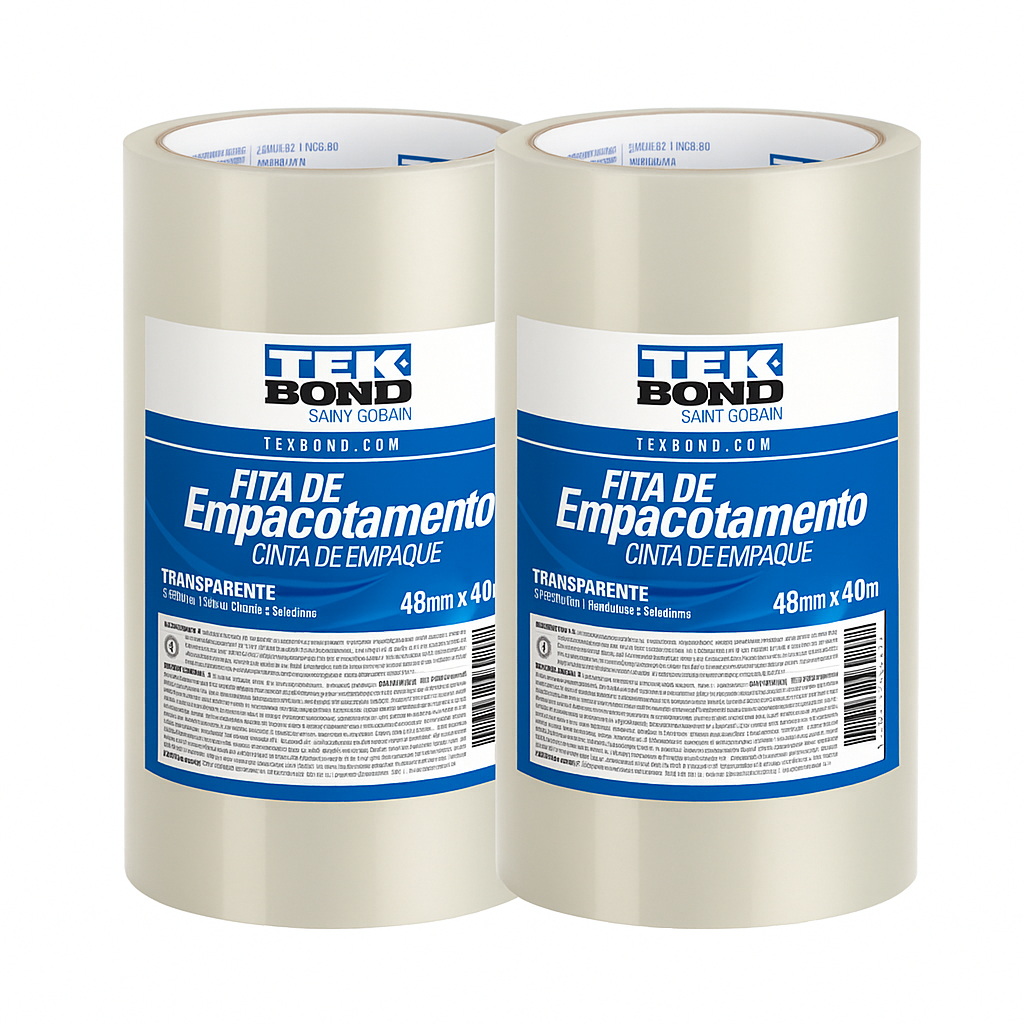 Fita Adesiva Transparente Tekbond 48mm x 40m – Pct c/4 Un – Fita Embalagem Forte, Resistência e Alta Aderência
