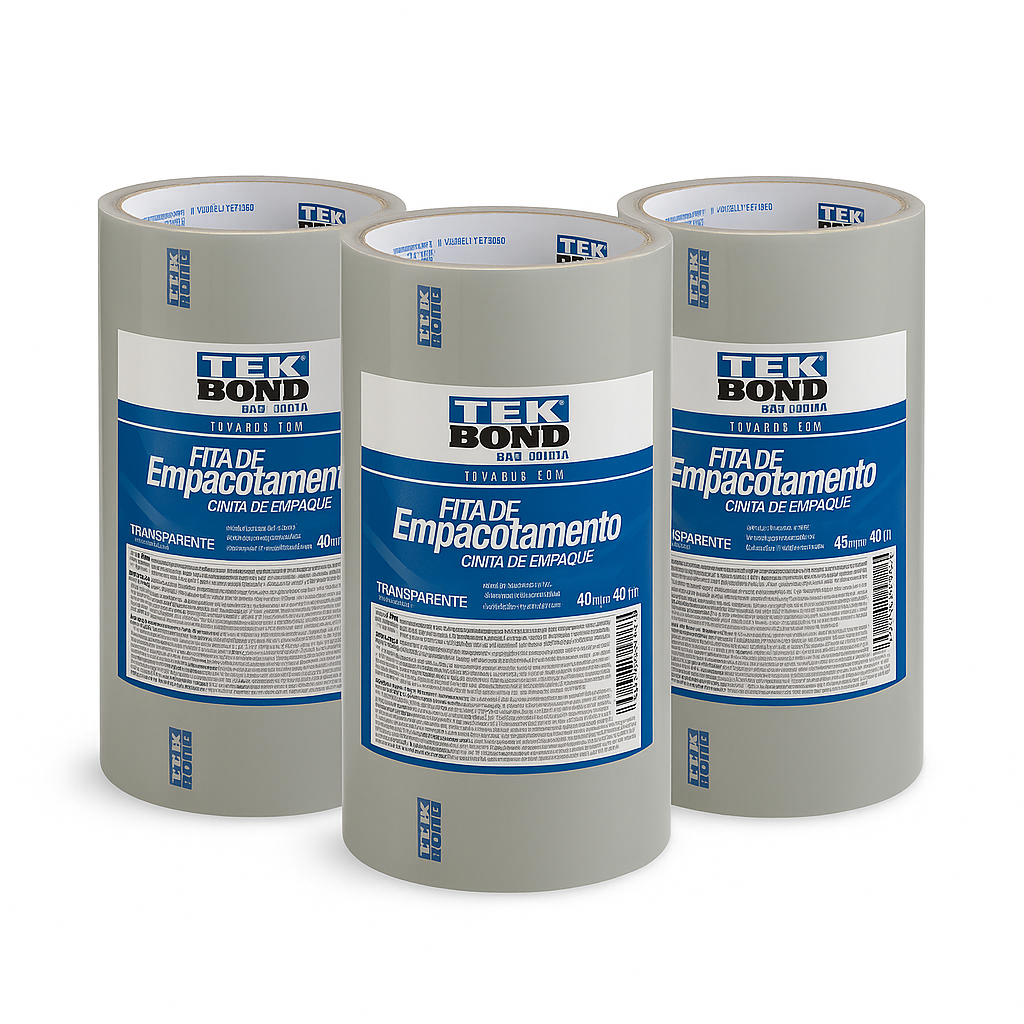 Fita Adesiva Transparente Tekbond 48mm x 40m – Pct c/4 Un – Fita Embalagem Forte, Resistência e Alta Aderência