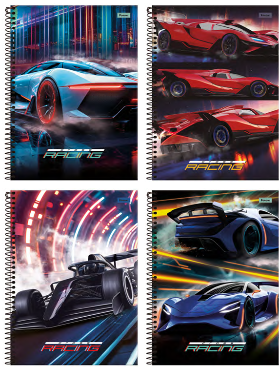 CADERNO 12X1 192FLS - PCT C/4 - CROSS RACING - 9083-7 - FORONI