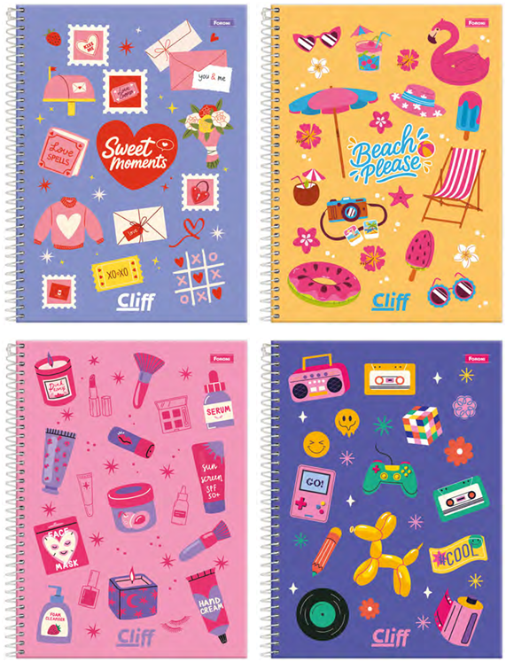 CADERNO 1/4 CAPA DURA 80 Fls - PCT C/5 - CLIFF FEMININO - 6957-5 - FORONI