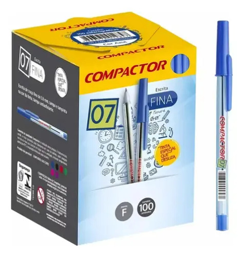 Caneta Esferográfica Compactor Fina 0.7mm 10 Unidades Tinta Azul