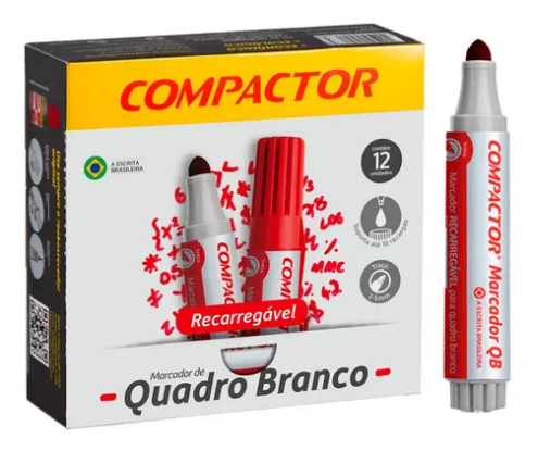 MARCADOR QUADRO BRANCO - TOP - CX C/ 12UN - VERMELHA - 1600002 - COMPACTOR