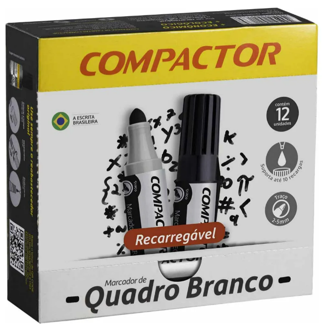 MARCADOR QUADRO BRANCO - TOP - CX C/ 12UN - PRETA - 1600004 - COMPACTOR