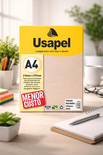 Papel Verge A4 180g Com 50 Folhas Cor Salmão - Usapel Coral-claro