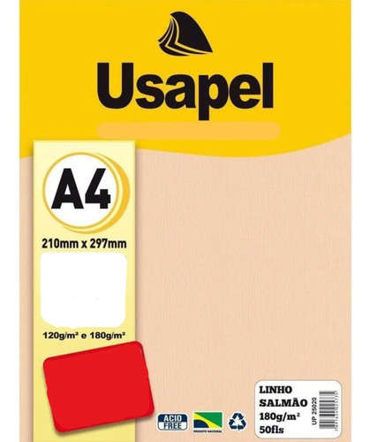 Papel Verge A4 180g Com 50 Folhas Cor Salmão - Usapel Coral-claro