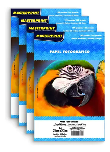 Masterprint A4 Fotográfico Color Blanco 50 Folhas Por Pacote 180 G 4 Unidades Branco