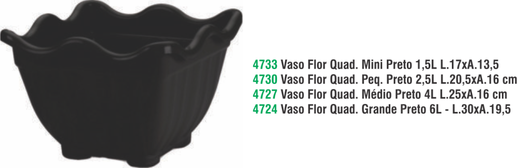VASO FLOR QUADRADO GRANDE PRETO 6L