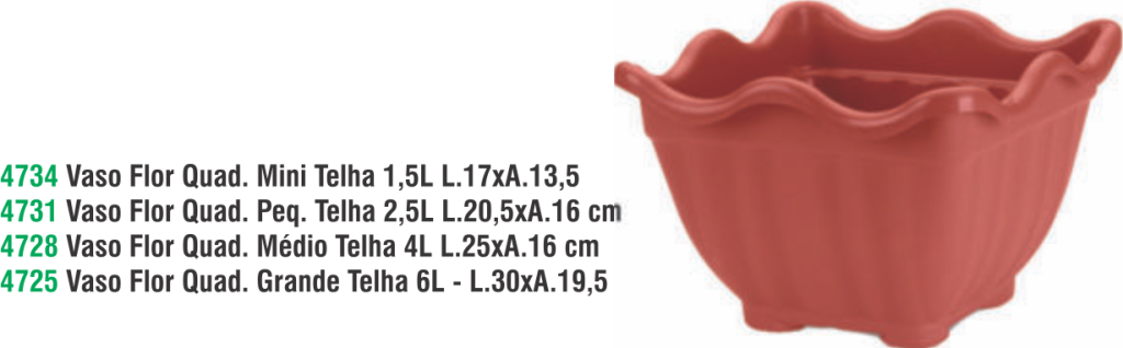 VASO FLOR QUADRADO MINI TELHA 1,5 L