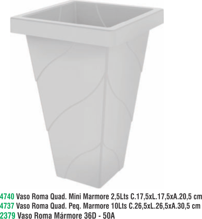 VASO ROMA QUADRADO PEQUENO MARMORE 10 L
