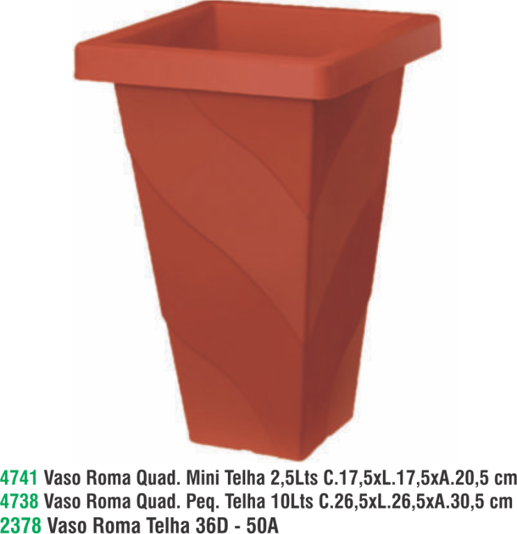 VASO ROMA QUADRADO PEQ TELHA 10 L