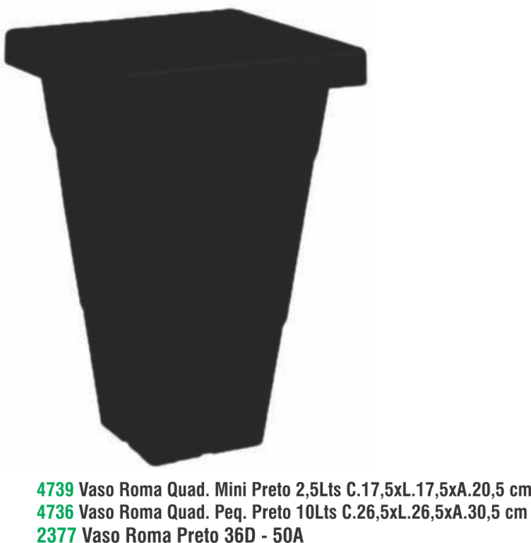 VASO ROMA QUADRADO MINI PRETO 2,5 L