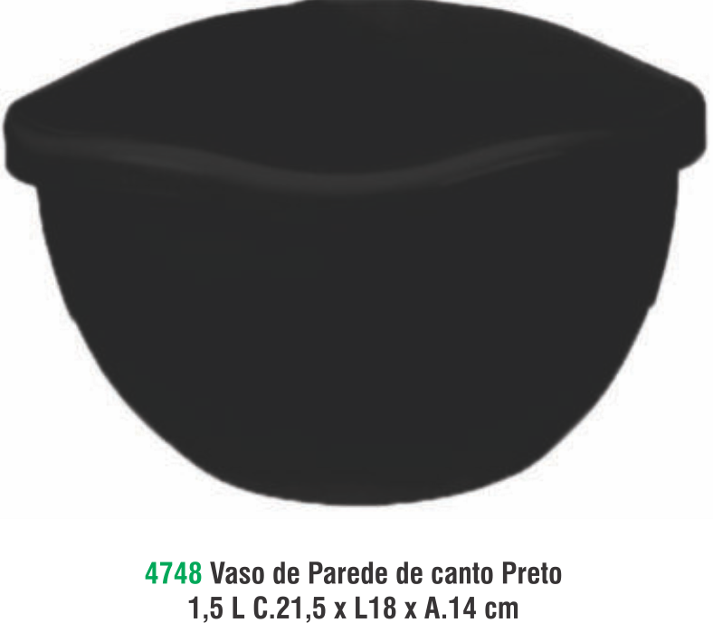 VASO DE PAREDE DE CANTO PRETO 1,5 L