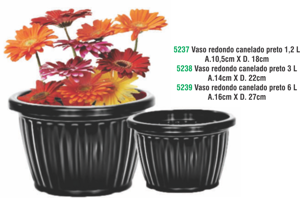 VASO REDONDO CANELADO PRETO 1,2 L