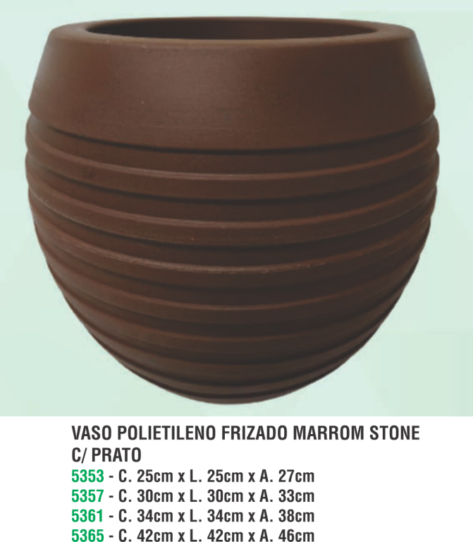 VASO POLIETILENO FRIZADO MARROM STONE C.25 X L.25 X A.27