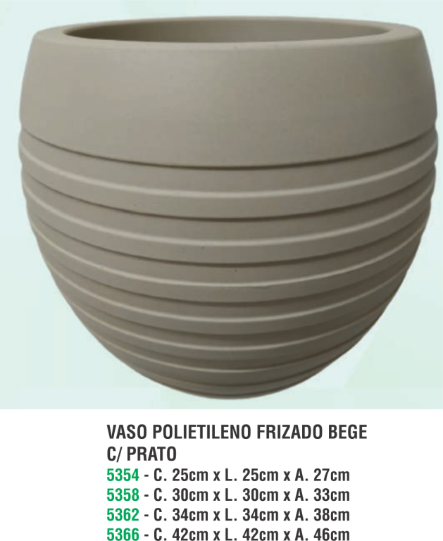 VASO POLIETILENO FRIZADO BEGE C.34 X L.34 X A.38