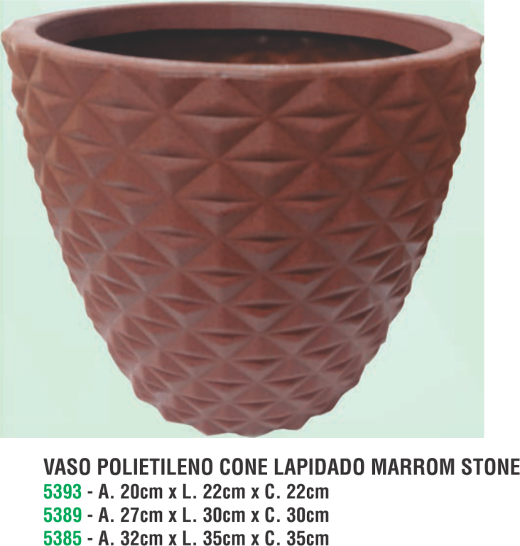 VASO REDONDO CONE LAPIDADO POLIETILENO MARROM STONE A.32XL.35XC.35