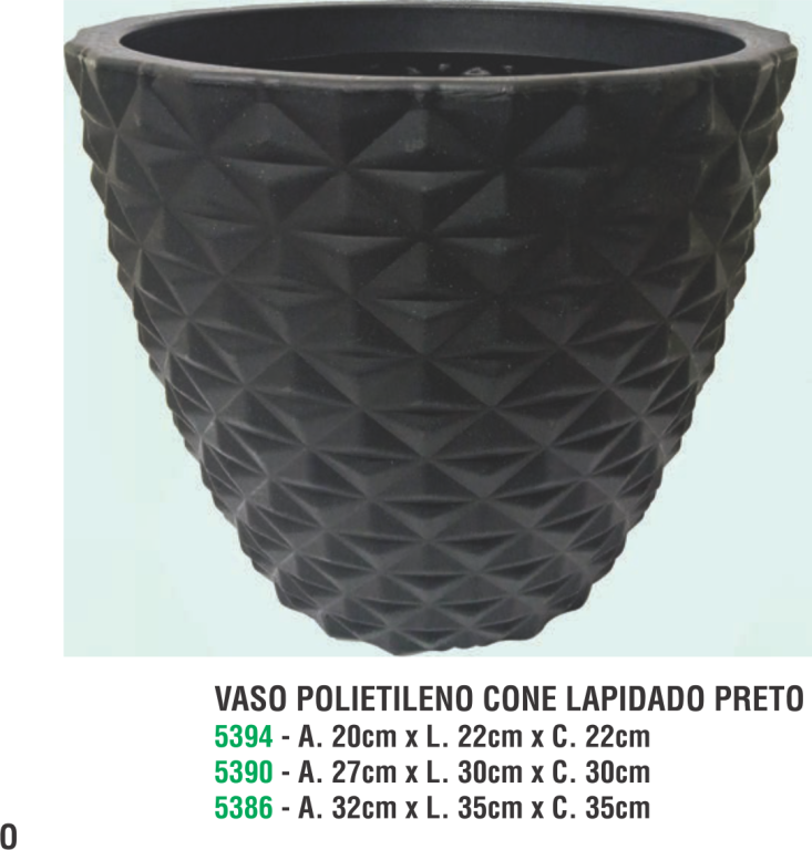 VASO REDONDO CONE LAPIDADO POLIETILENO PRETO A.32XL.35XC.35