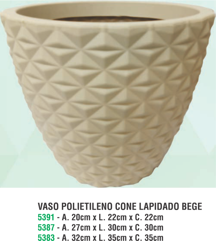 VASO REDONDO CONE LAPIDADO POLIETILENO BEGE A.20XL.22XC.22